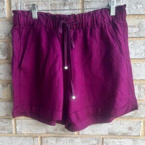 Loft Drawstring Linen Purple Shorts Women's Size S